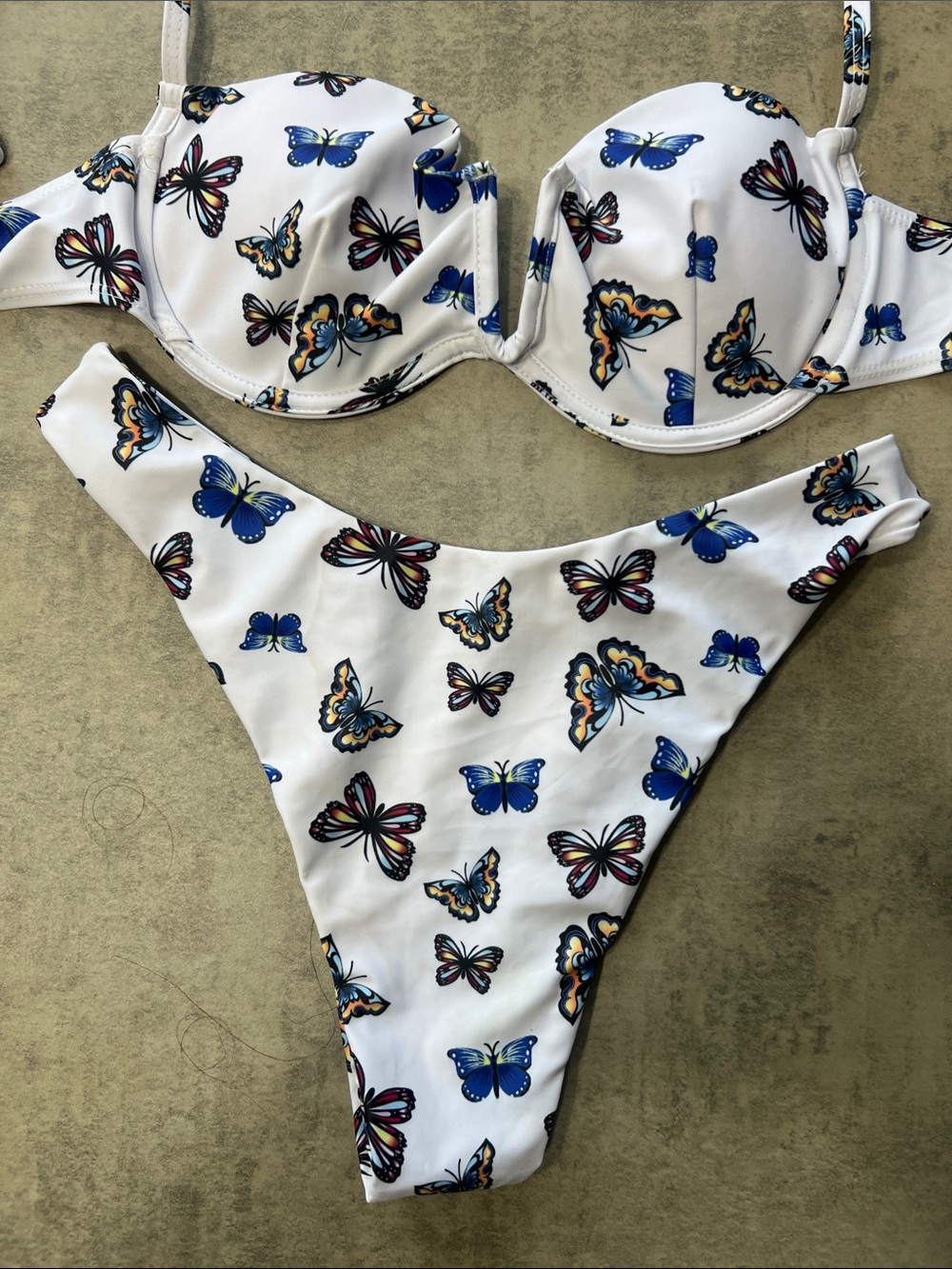 SHEIN White Butterfly Print Push-Up Bikini